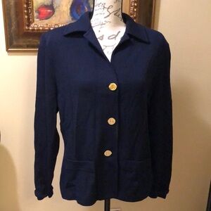 💙St. John Knit gold button down long sleeve faux pockets cardigan jacket